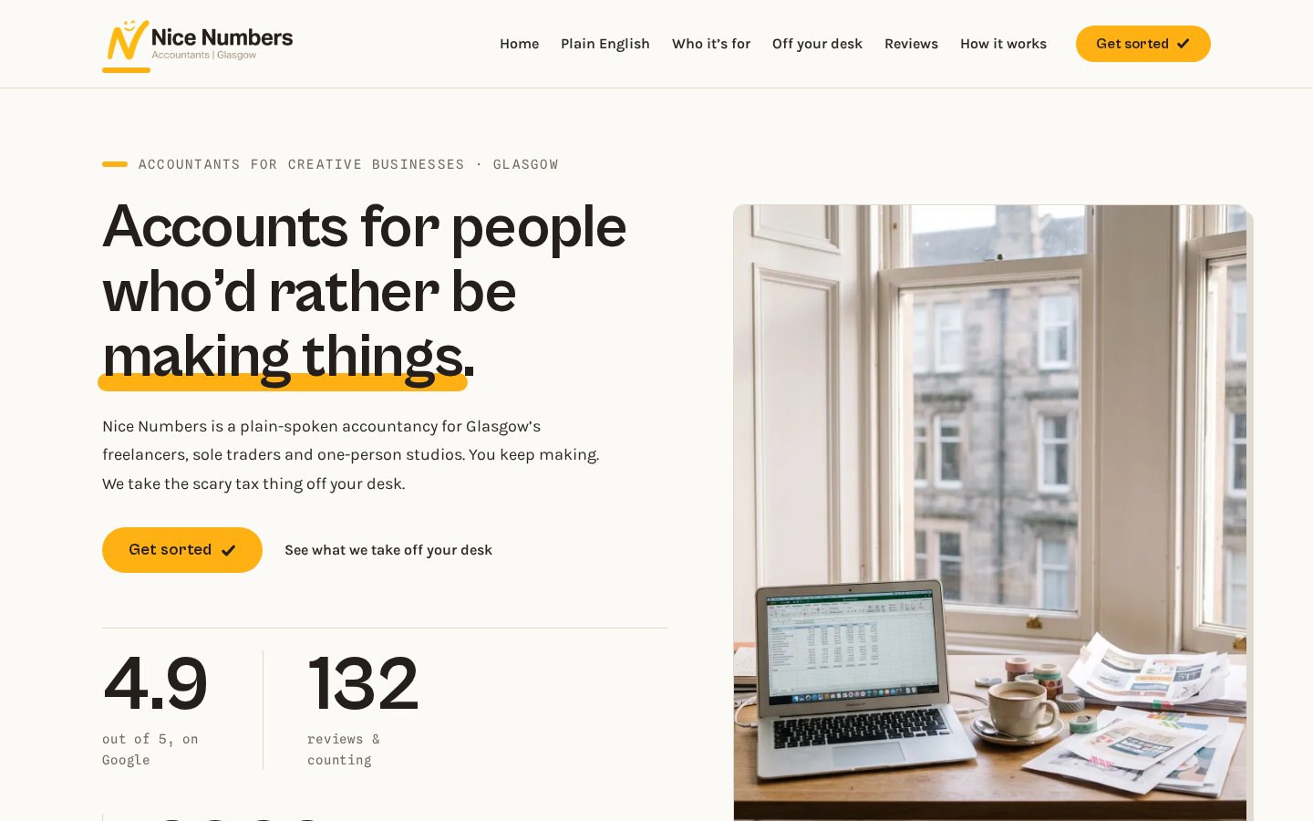 Nice Numbers home page on a desktop screen