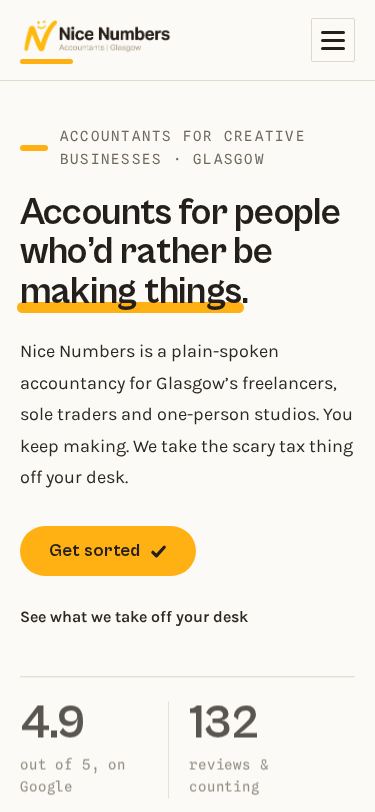 Nice Numbers home page on a phone